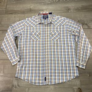 Rough Stock Panhandle Slim Shirt Mens XL Blue Plaid Western Snap Long Sleeve
